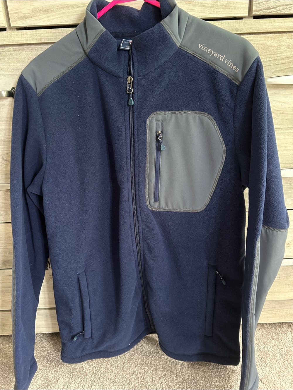 Vineyard Vines Navy Fleece Zip Jacket with Gray Accents